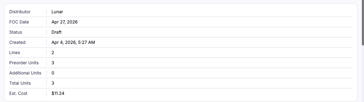 The summary card on a distributor order detail page