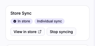 The Store Sync card after adding an issue, showing In store, Individual sync, View in store, and Stop syncing