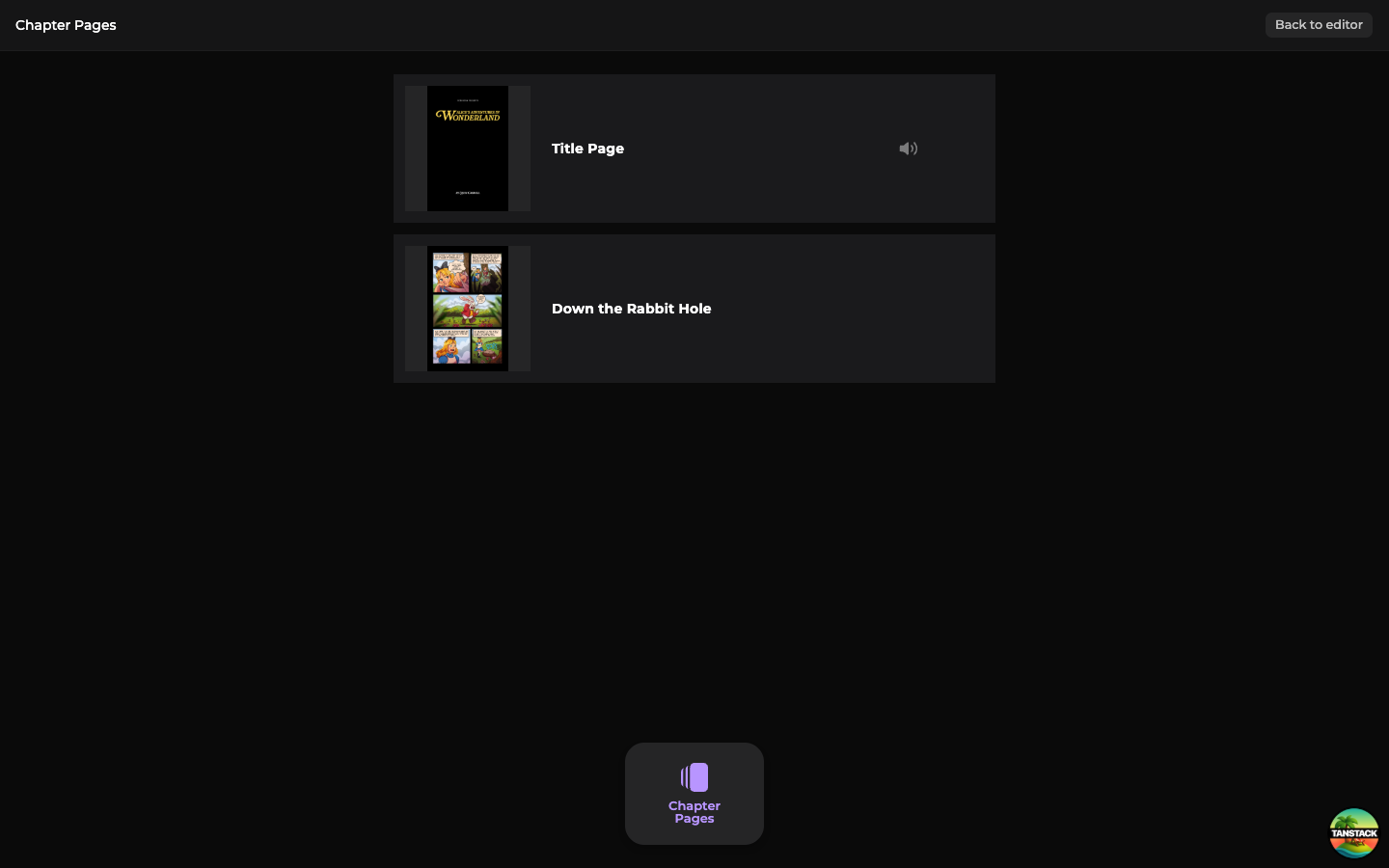 The customer-facing chapter picker, with a speaker icon next to the chapter that has narration
