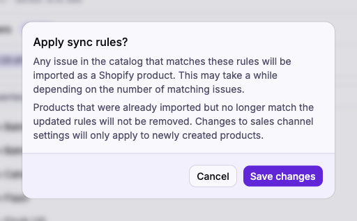 The Apply sync rules confirmation dialog
