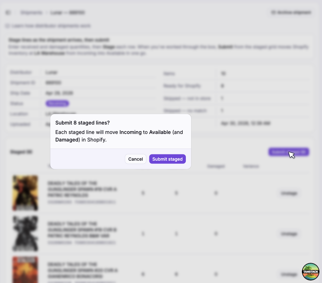 The Submit staged confirmation dialog