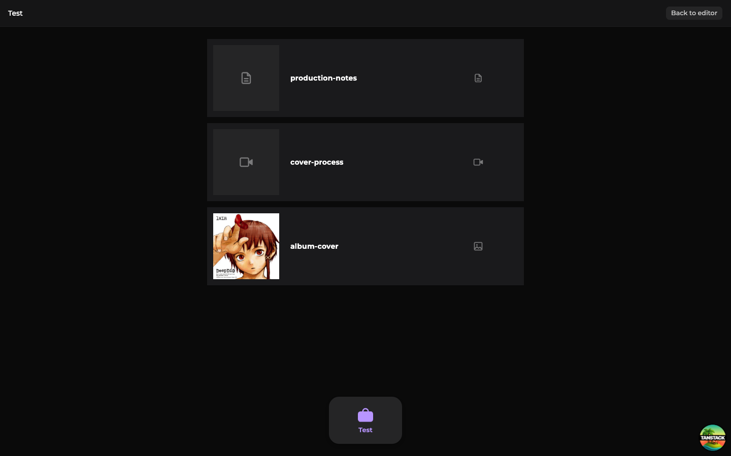 The attachment viewer showing a grid of file rows with type icons and previews