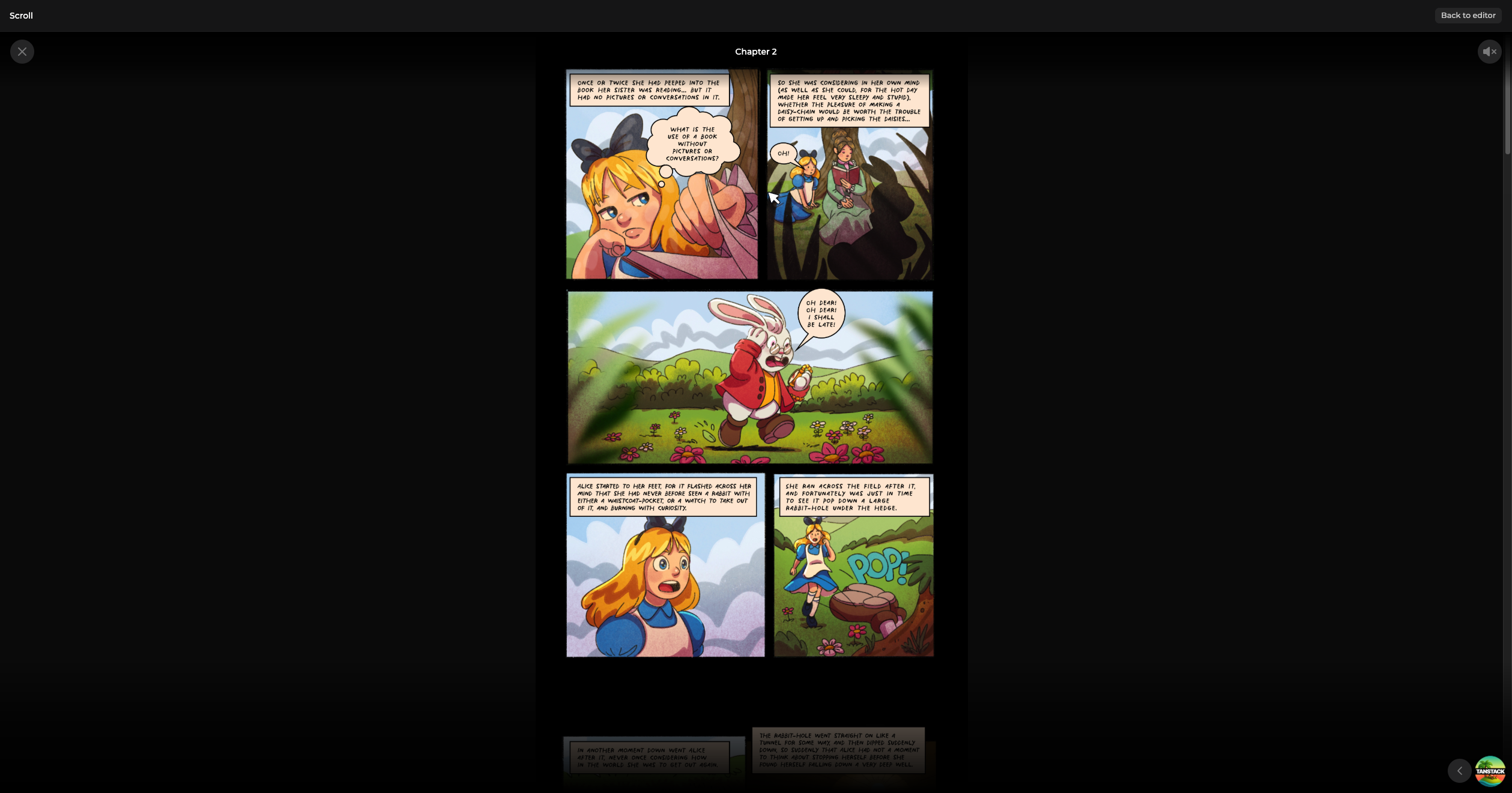 The scroll viewer showing a chapter of comic panels stacked vertically